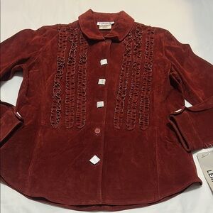 Bagatelle 2-piece Set Genuine Suede Blazer with Ruffle Detailing+ skirt NWT